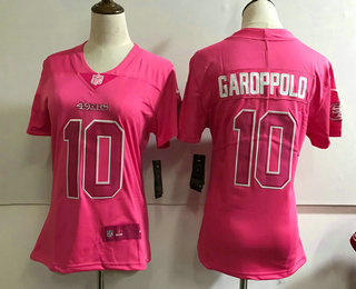 Women's San Francisco 49ers #10 Jimmy Garoppolo Pink Fashion 2017 Rush NFL Nike Limited Jersey