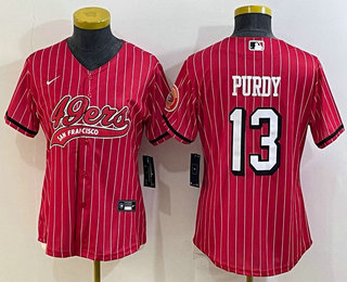 Women's San Francisco 49ers #13 Brock Purdy Red Pinstripe Color Rush With Patch Cool Base Stitched Baseball Jersey