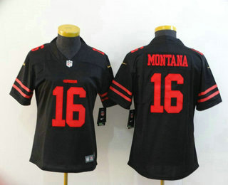 Women's San Francisco 49ers #16 Joe Montana Black 2017 Vapor Untouchable Stitched NFL Nike Limited Jersey