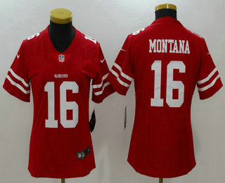 Women's San Francisco 49ers #16 Joe Montana Red 2017 Vapor Untouchable Stitched NFL Nike Limited Jersey