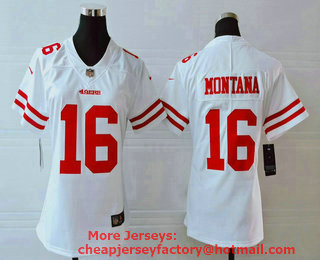 Women's San Francisco 49ers #16 Joe Montana White 2017 Vapor Untouchable Stitched NFL Nike Limited Jersey