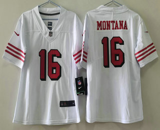 Women's San Francisco 49ers #16 Joe Montana White 2023 Color Rush Vapor Limited Jersey