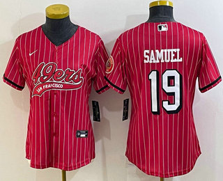Women's San Francisco 49ers #19 Deebo Samuel Red Pinstripe Color Rush With Patch Cool Base Stitched Baseball Jersey