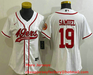Women's San Francisco 49ers #19 Deebo Samuel White With Patch Cool Base Stitched Baseball Jersey