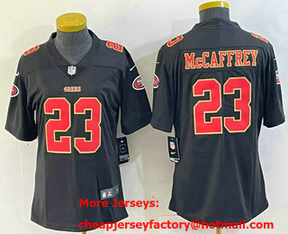 Women's San Francisco 49ers #23 Christian McCaffrey Black Red Fashion Vapor Limited Stitched Jersey