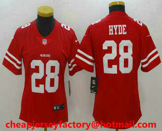 Women's San Francisco 49ers #28 Carlos Hyde Red 2017 Vapor Untouchable Stitched NFL Nike Limited Jersey
