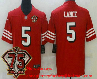 Women's San Francisco 49ers #5 Trey Lance Red 75th Anniversary 2021 Color Rush Vapor Untouchable Limited Jersey