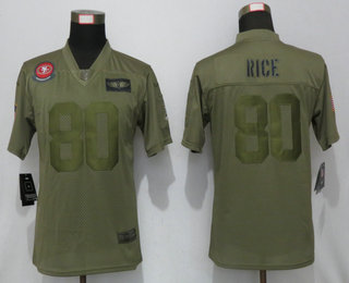 Women's San Francisco 49ers #80 Jerry Rice NEW Olive 2019 Salute To Service Stitched NFL Nike Limited Jersey