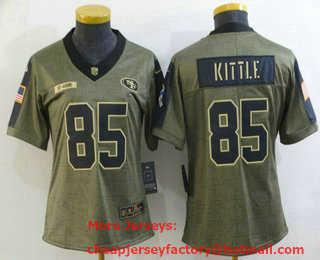 Women's San Francisco 49ers #85 George Kittle 2021 Olive Salute To Service Limited Stitched Jersey