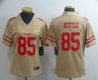 Women's San Francisco 49ers #85 George Kittle Gold 2019 Inverted Legend Stitched NFL Nike Limited Jersey