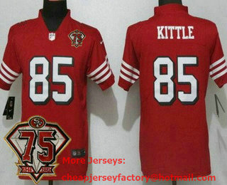 Women's San Francisco 49ers #85 George Kittle Red 75th Anniversary 2021 Color Rush Vapor Untouchable Limited Jersey