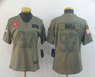 Women's San Francisco 49ers #97 Nick Bosa NEW Olive 2019 Salute To Service Stitched NFL Nike Limited Jersey