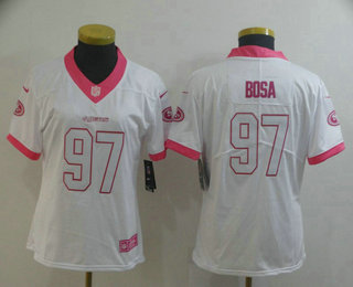 Women's San Francisco 49ers #97 Nick Bosa White Pink 2016 Color Rush Fashion NFL Nike Limited Jersey