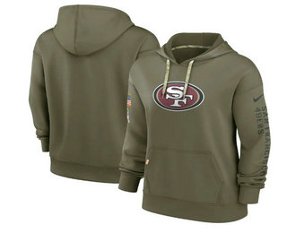 Women's San Francisco 49ers 2022 Olive Salute to Service Therma Performance Pullover Hoodie
