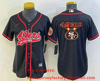 Women's San Francisco 49ers Black Team Big Logo With Patch Cool Base Stitched Baseball Jersey