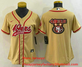 Women's San Francisco 49ers Gold Team Big Logo With Patch Cool Base Stitched Baseball Jersey