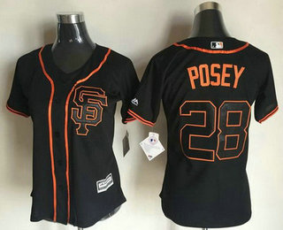 Women's San Francisco Giants #28 Buster Posey Black SF Cool Base Baseball Jersey