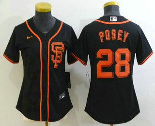 Women's San Francisco Giants #28 Buster Posey Black Stitched MLB Cool Base Nike Jersey