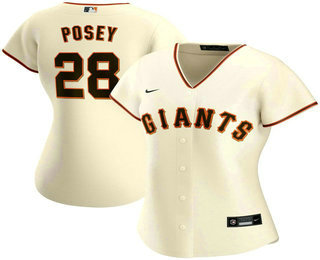 Women's San Francisco Giants #28 Buster Posey Cream Stitched MLB Cool Base Nike Jersey