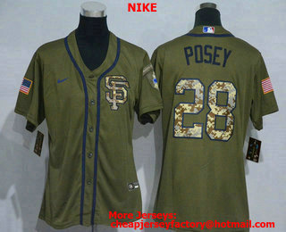Women's San Francisco Giants #28 Buster Posey Green Salute To Service Stitched MLB Cool Base Nike Jersey