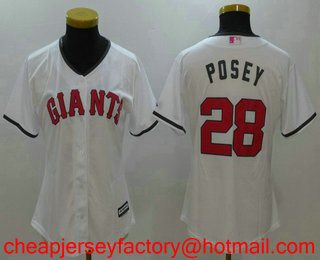 Women's San Francisco Giants #28 Buster Posey White With Pink Mother's Day Stitched MLB Cool Base Jersey
