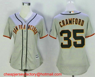 Women's San Francisco Giants #35 Brandon Crawford Gray Road Stitched MLB Cool Base Jersey