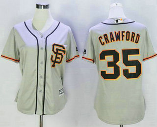 Women's San Francisco Giants #35 Brandon Crawford Gray SF Cool Base Baseball Jersey