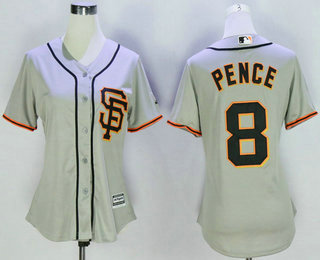 Women's San Francisco Giants #8 Hunter Pence Gray SF Cool Base Baseball Jersey