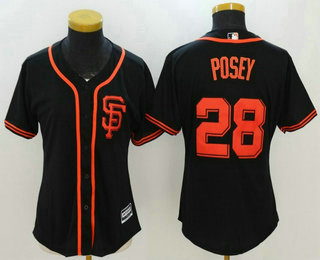 Women's San Francisco Giants Buster Posey #28 Black Alternate Stitched MLB 2017 Cool Base Jersey