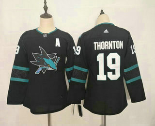 Women's San Jose Sharks #19 Joe Thornton NEW Black Adidas Stitched NHL Jersey
