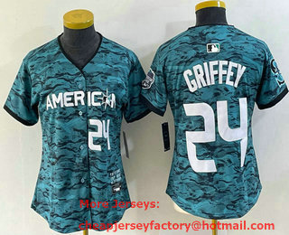 Women's Seattle Mariners #24 Ken Griffey Number Teal 2023 All Star Cool Base Stitched Jersey 01