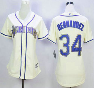 Women's Seattle Mariners #34 Felix Hernandez Cream Jersey