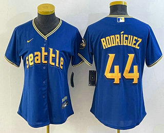 Women's Seattle Mariners #44 Julio Rodriguez Blue 2023 City Connect Cool Base Stitched Jersey 01
