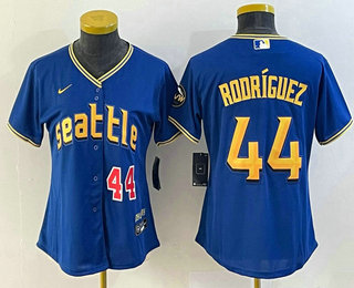 Women's Seattle Mariners #44 Julio Rodriguez Number Blue 2023 City Connect Cool Base Stitched Jersey 01