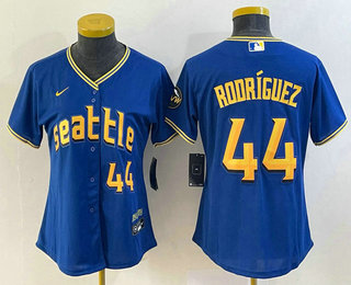 Women's Seattle Mariners #44 Julio Rodriguez Number Blue 2023 City Connect Cool Base Stitched Jersey 02