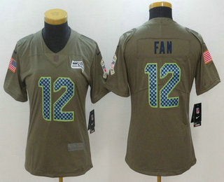 Women's Seattle Seahawks #12 12th Fan Olive 2017 Salute To Service Stitched NFL Nike Limited Jersey