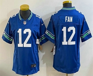 Women's Seattle Seahawks #12 Fan Limited Blue Throwback FUSE Vapor Jersey