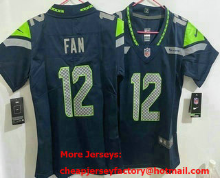Women's Seattle Seahawks #12 Fan Limited Navy Vapor Jersey