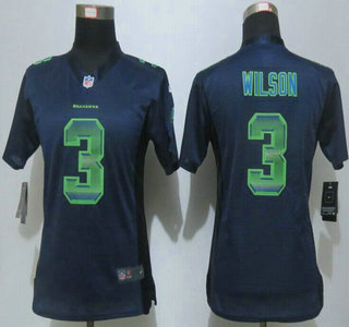 Women's Seattle Seahawks #3 Russell Wilson Navy Blue Strobe 2015 NFL Nike Fashion Jersey