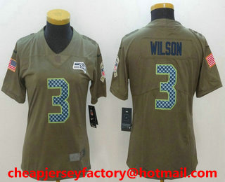 Women's Seattle Seahawks #3 Russell Wilson Olive 2017 Salute To Service Stitched NFL Nike Limited Jersey
