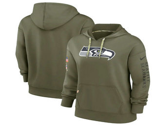 Women's Seattle Seahawks 2022 Olive Salute to Service Therma Performance Pullover Hoodie