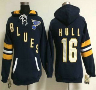Women's St. Louis Blues #16 Brett Hull Old Time Hockey Navy Blue Hoody