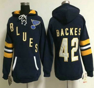 Women's St. Louis Blues #42 David Backes Old Time Hockey Navy Blue Hoody
