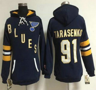 Women's St. Louis Blues #91 Vladimir Tarasenko Old Time Hockey Navy Blue Hoody