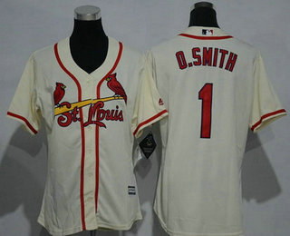 Women's St. Louis Cardinals #1 Ozzie Smith Retired Cream Cool Base Baseball Jersey