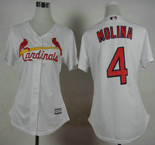 Women's St. Louis Cardinals #4 Yadier Molina 2015 White Jersey