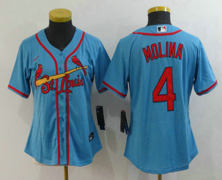 Women's St. Louis Cardinals #4 Yadier Molina Light Stitched MLB Cool Base Nike Jersey