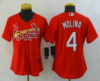 Women's St. Louis Cardinals #4 Yadier Molina Red Stitched MLB Cool Base Nike Jersey