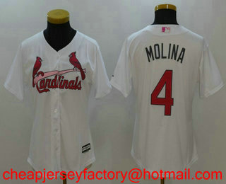 Women's St. Louis Cardinals #4 Yadier Molina White with Pink Mother's Day Stitched MLB Cool Base Jersey
