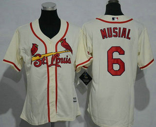 Women's St. Louis Cardinals #6 Stan Musial Retired Cream Cool Base Baseball Jersey